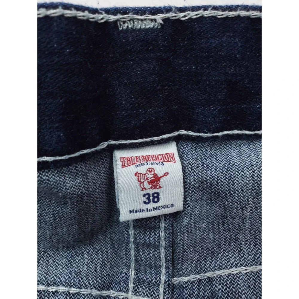 True Religion Jeans Mens 38x34 Blue Slim Straight Stretch Denim Dark Wash